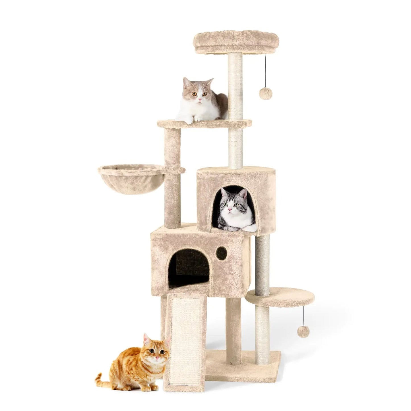 TSCOMON 59" Plush Multi - Level Cat Condo with Hammock and Caves - My CTC Pet Store