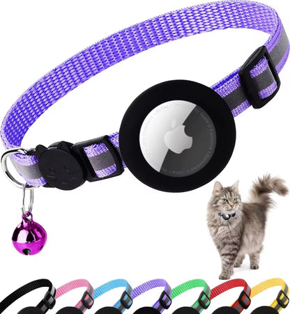 Airtag Cat Collar Breakaway, Reflective Kitten Collar with Apple Air Tag Holder and Bell for Girl Boy Cats, 0.4 Inches - My CTC Pet Store