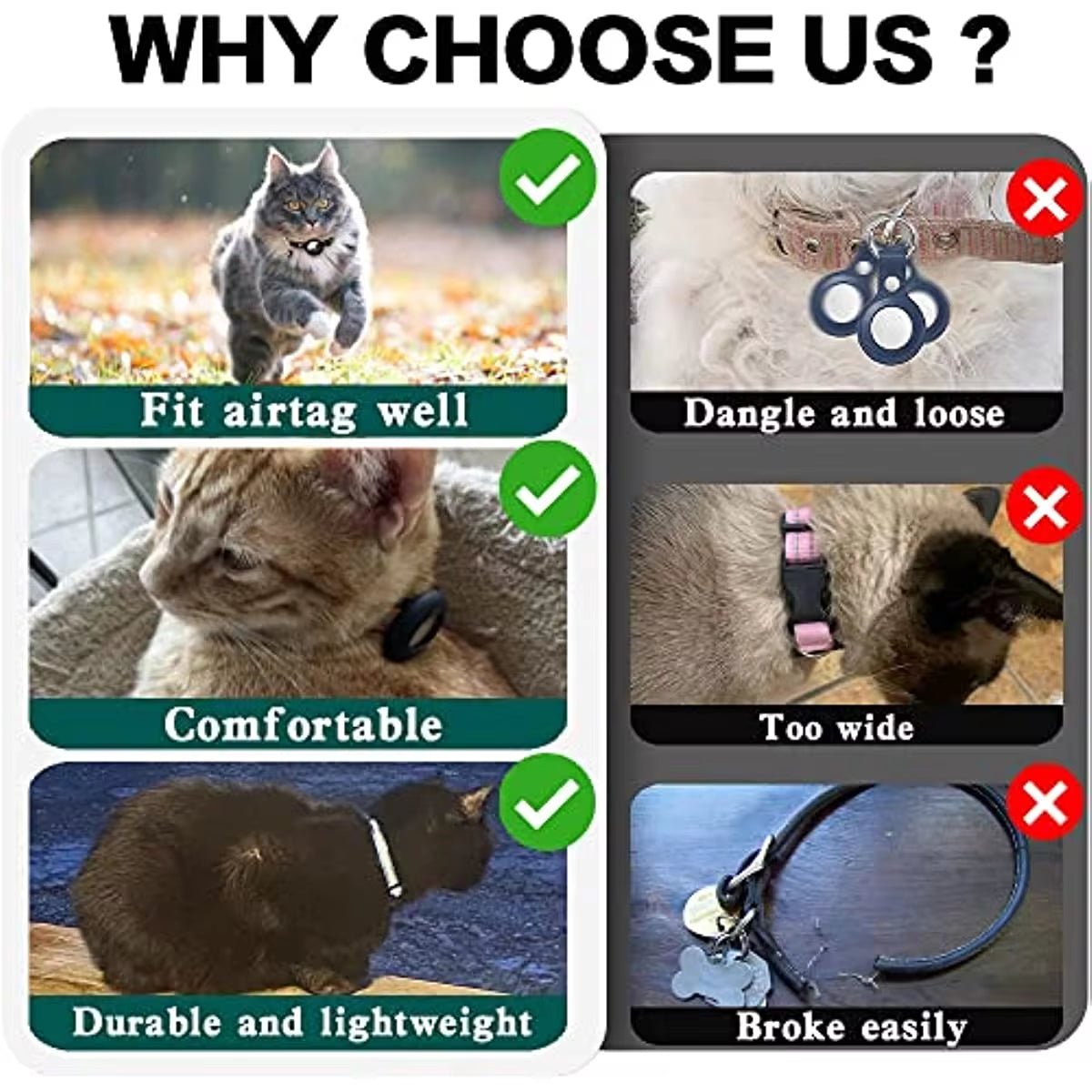 Airtag Cat Collar Breakaway, Reflective Kitten Collar with Apple Air Tag Holder and Bell for Girl Boy Cats, 0.4 Inches - My CTC Pet Store