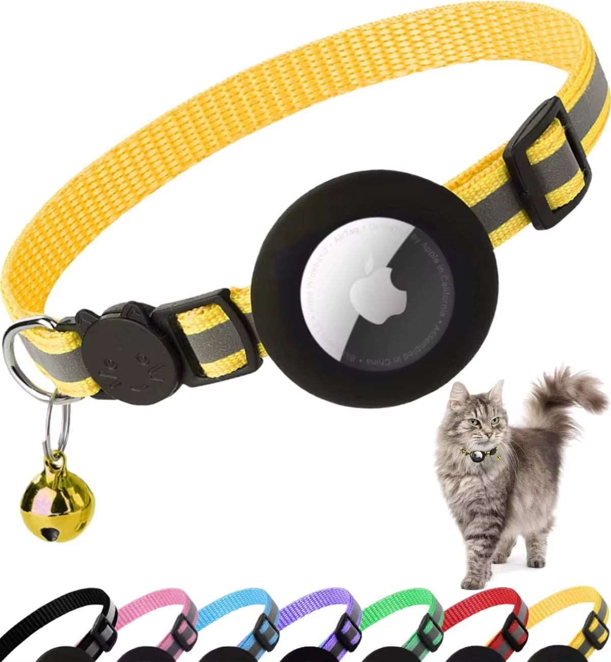 Airtag Cat Collar Breakaway, Reflective Kitten Collar with Apple Air Tag Holder and Bell for Girl Boy Cats, 0.4 Inches - My CTC Pet Store