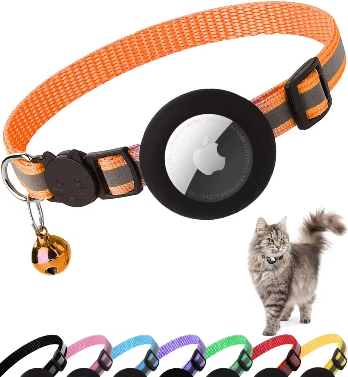 Airtag Cat Collar Breakaway, Reflective Kitten Collar with Apple Air Tag Holder and Bell for Girl Boy Cats, 0.4 Inches - My CTC Pet Store