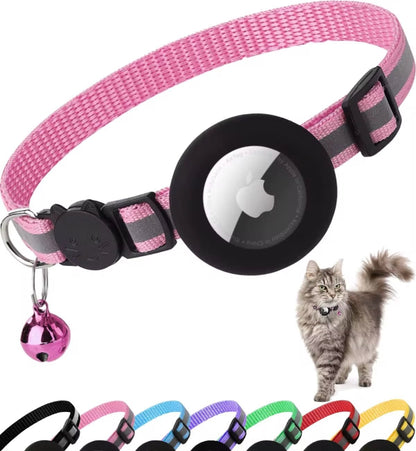 Airtag Cat Collar Breakaway, Reflective Kitten Collar with Apple Air Tag Holder and Bell for Girl Boy Cats, 0.4 Inches - My CTC Pet Store