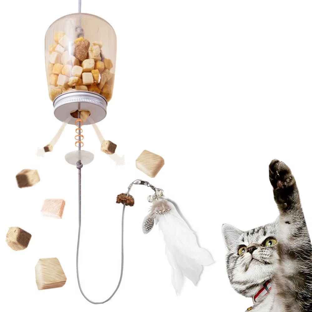 Cat Toy Interactive Cats Leak Food Feather Toys with Bell Hanging Door Scratch Rope Pets Food Feeder Dispenser Kitten Catnip Toy - My CTC Pet Store