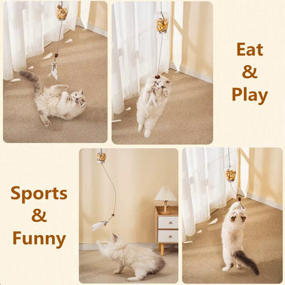 Cat Toy Interactive Cats Leak Food Feather Toys with Bell Hanging Door Scratch Rope Pets Food Feeder Dispenser Kitten Catnip Toy - My CTC Pet Store