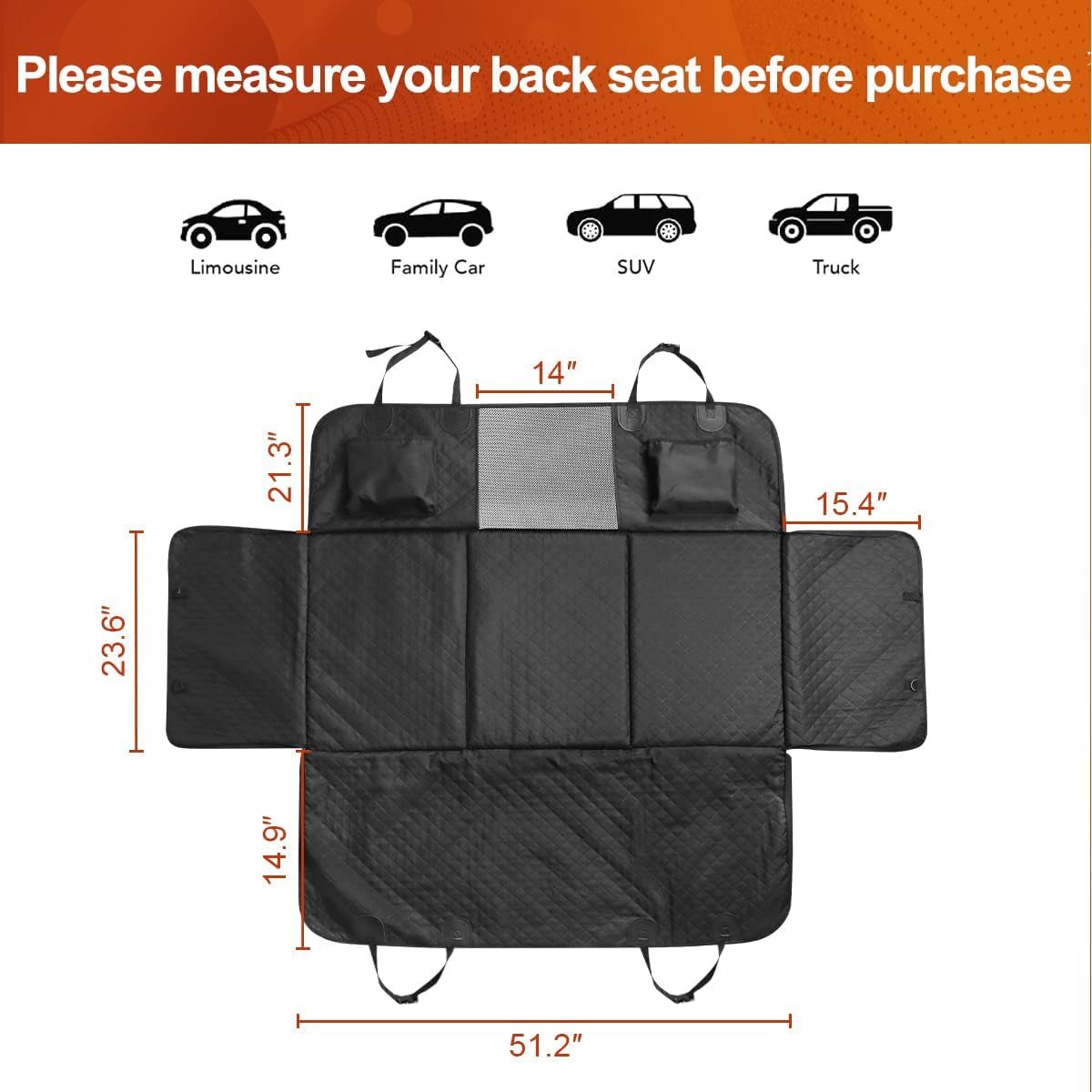 Dog Car Seat Cover, Dog Hammock for Car Backseat, Non Inflatable Seat Cover for Back Seat,Hard Bottom Back Seat Protector for Cars,Trucs & Suvs - My CTC Pet Store