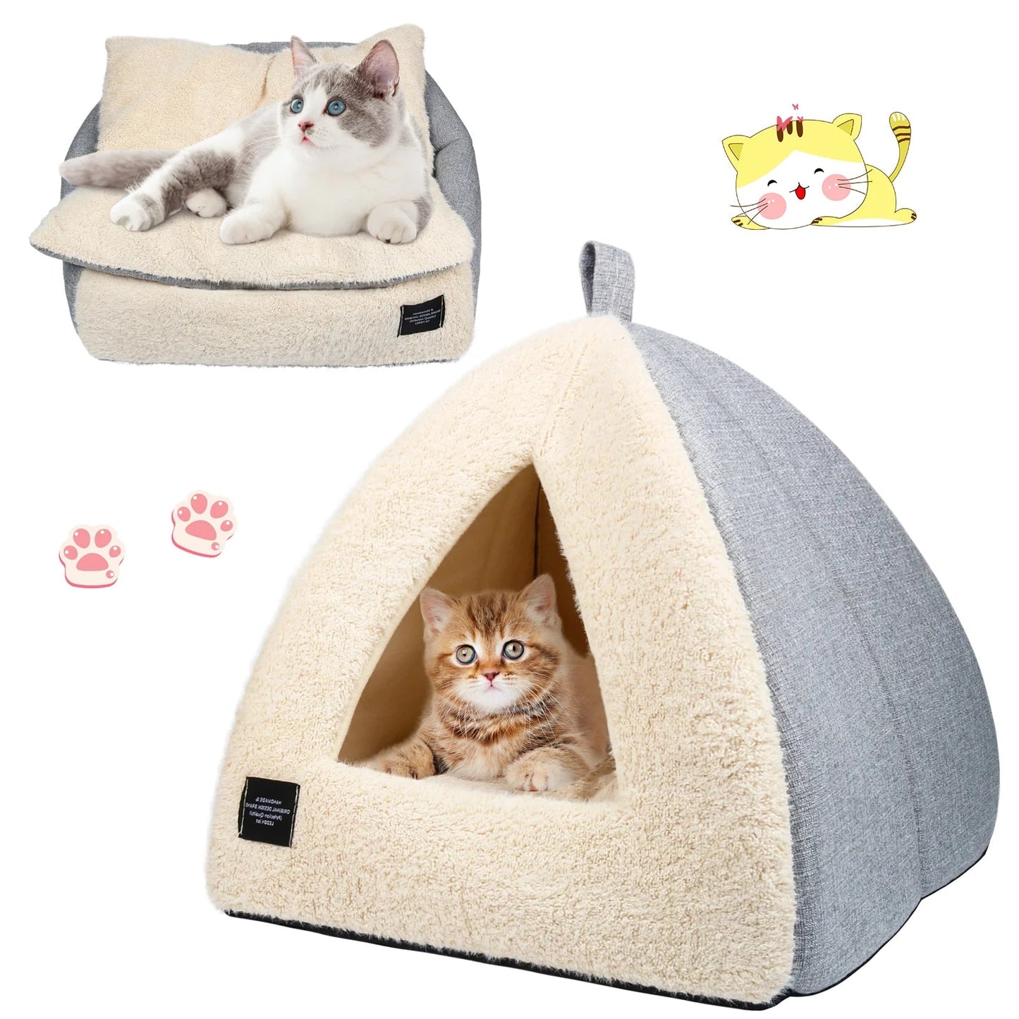 Pet Beds Medium 2 - In - 1 Cozy Cat Bed with Removable Cushion, Silver Gray - My CTC Pet Store