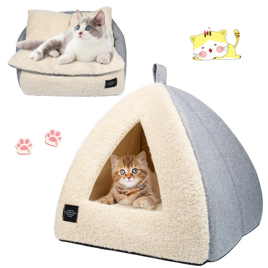 Pet Beds Medium 2 - In - 1 Cozy Cat Bed with Removable Cushion, Silver Gray - My CTC Pet Store