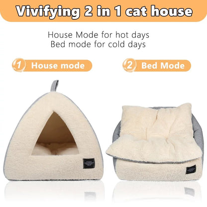 Pet Beds Medium 2 - In - 1 Cozy Cat Bed with Removable Cushion, Silver Gray - My CTC Pet Store