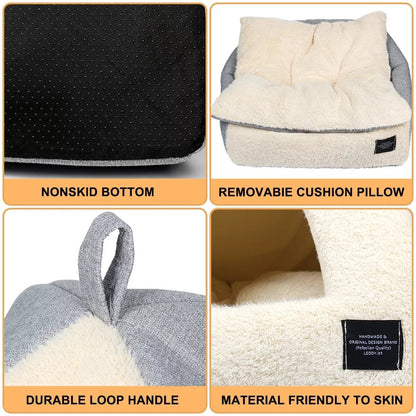 Pet Beds Medium 2 - In - 1 Cozy Cat Bed with Removable Cushion, Silver Gray - My CTC Pet Store