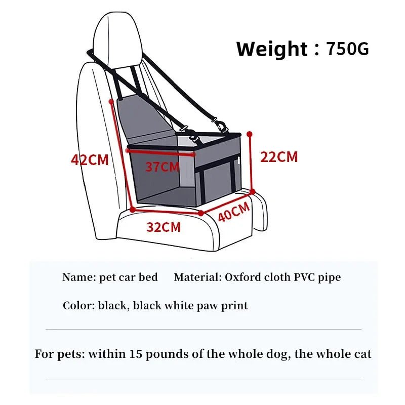 Pet Car Bed Carrier Safety Seat Bag Waterproof Basket Folding Hammock Carriers Bag for Cat Dogs Safety Travelling Mesh Bags Pad - My CTC Pet Store